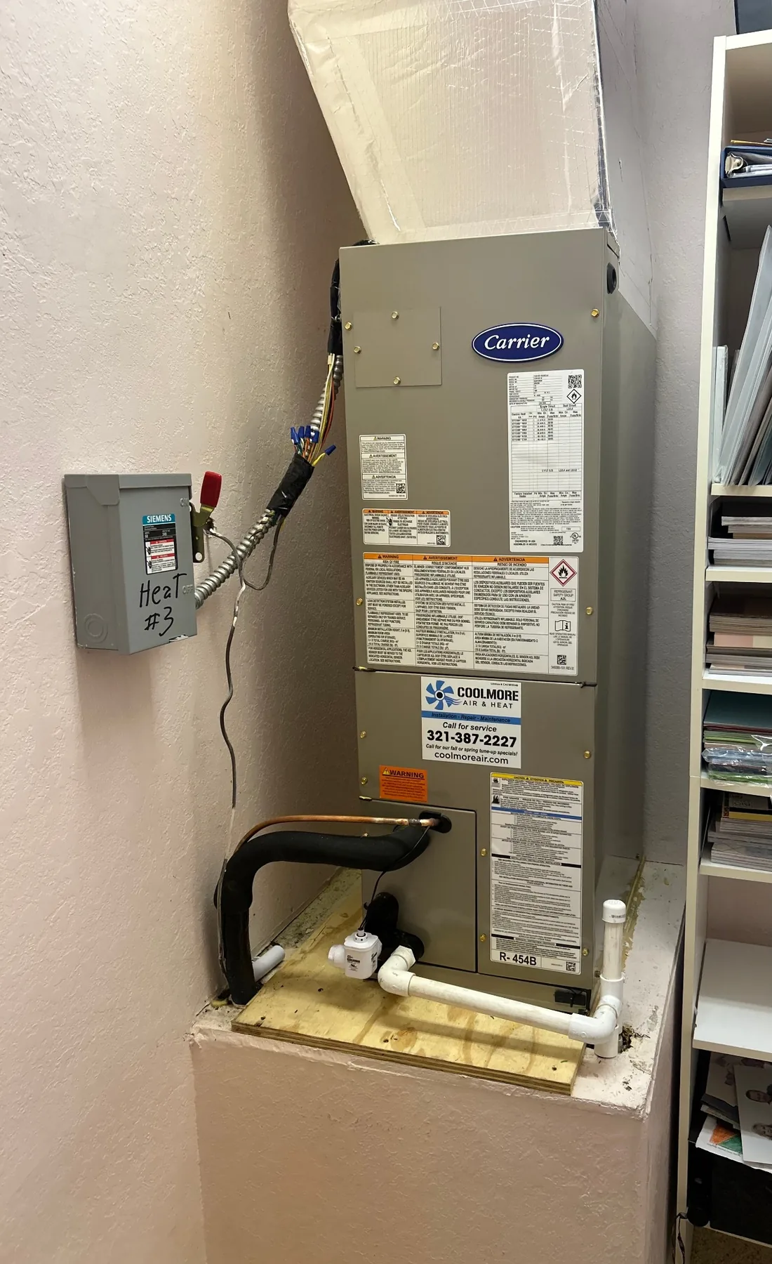 Coolmore Air & Heat air handler with condensate drain piping