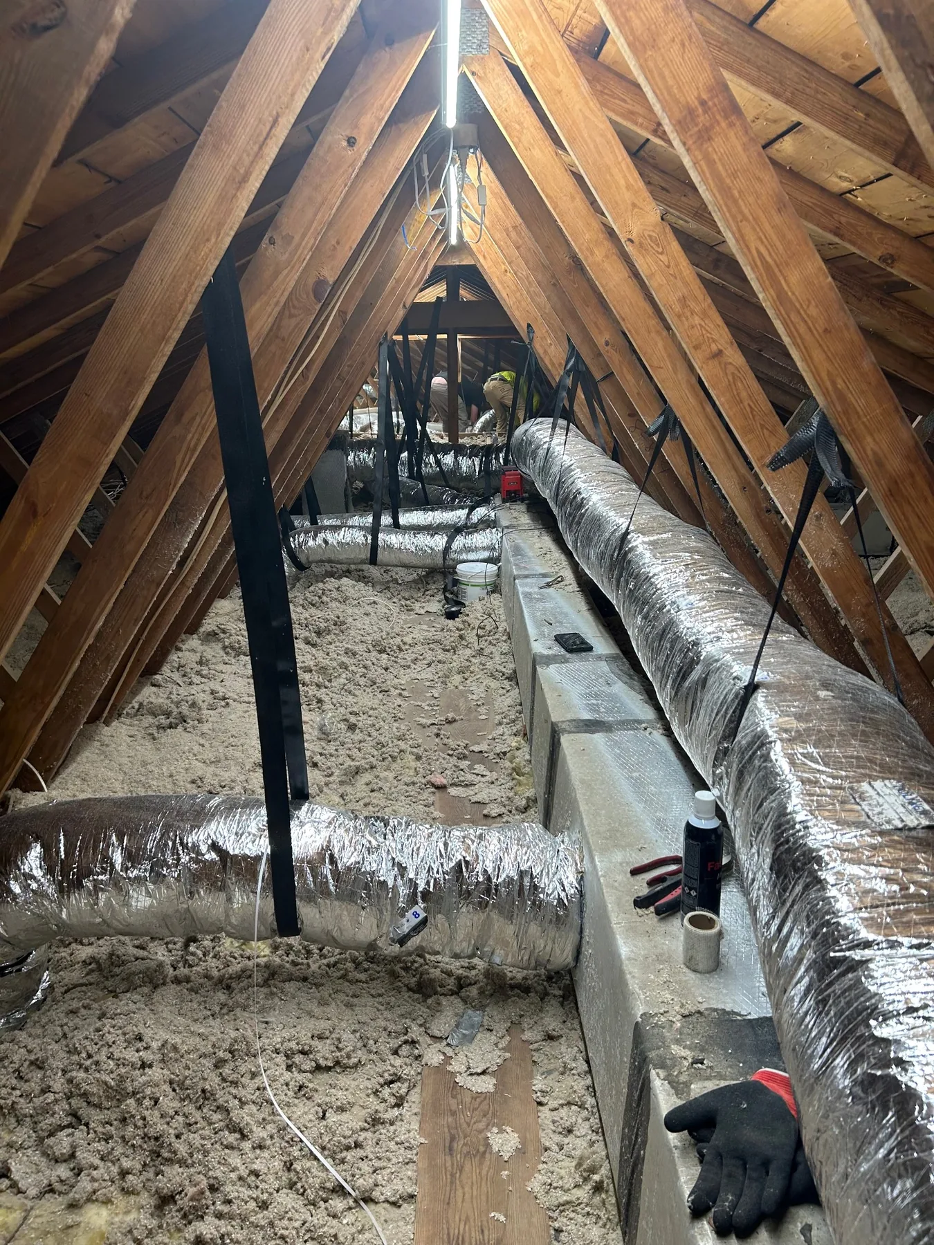 Flexible HVAC ductwork in a Central Florida attic