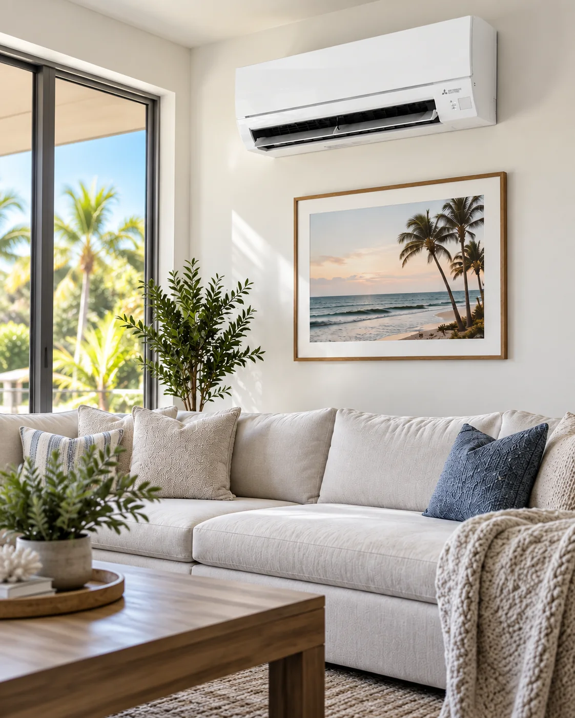 Indoor wall-mounted mini-split installed in a bright Central Florida living room